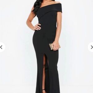 Missguided Black One Shoulder Slit Maxi Gown